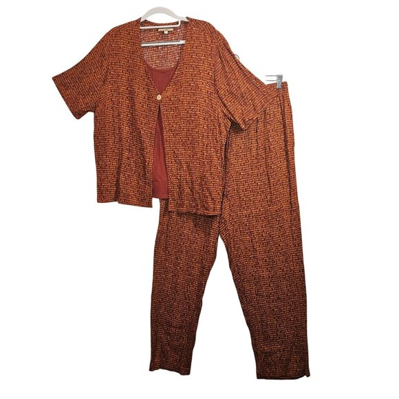 Naturals Two-Piece Top Pants Set Womens 1X Rust Orange office vacation flowy fun - Picture 1 of 15